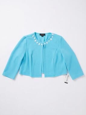 Perceptions New York Aqua Blue Sequin Collar Open Jacket Plus Size 1X BNWT wedd